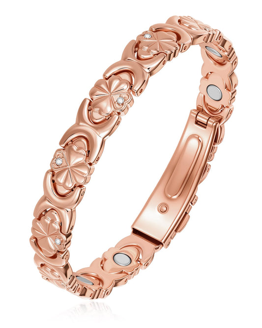 Vapeples copper bracelet 3D design close-up with heart and CZ accents for elegant style