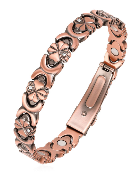 Vapeples copper bracelet with 3D design and zirconia hearts for everyday elegance.