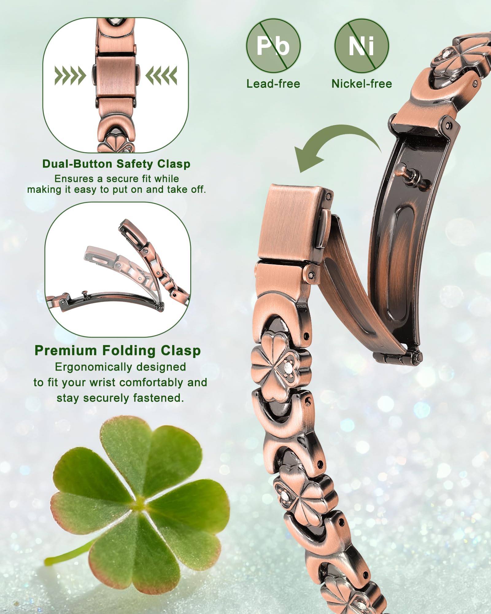 Vapeples copper bracelet with heart design and cubic zirconia accents.