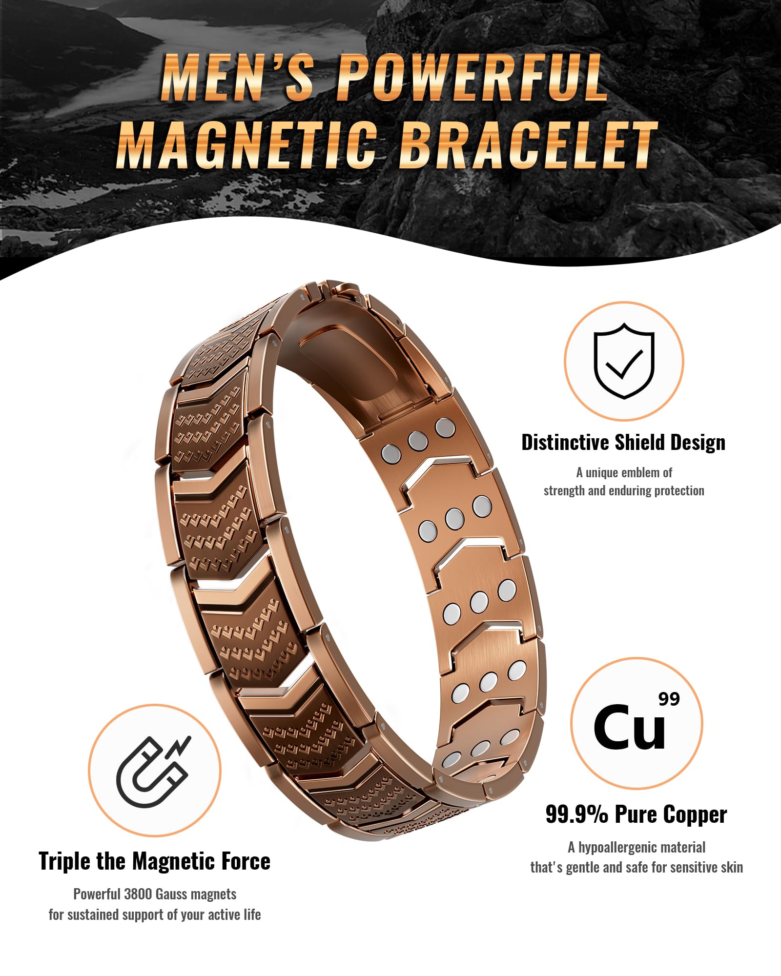Vapeples 3x magnetic copper bracelet with 42 magnets for active wear