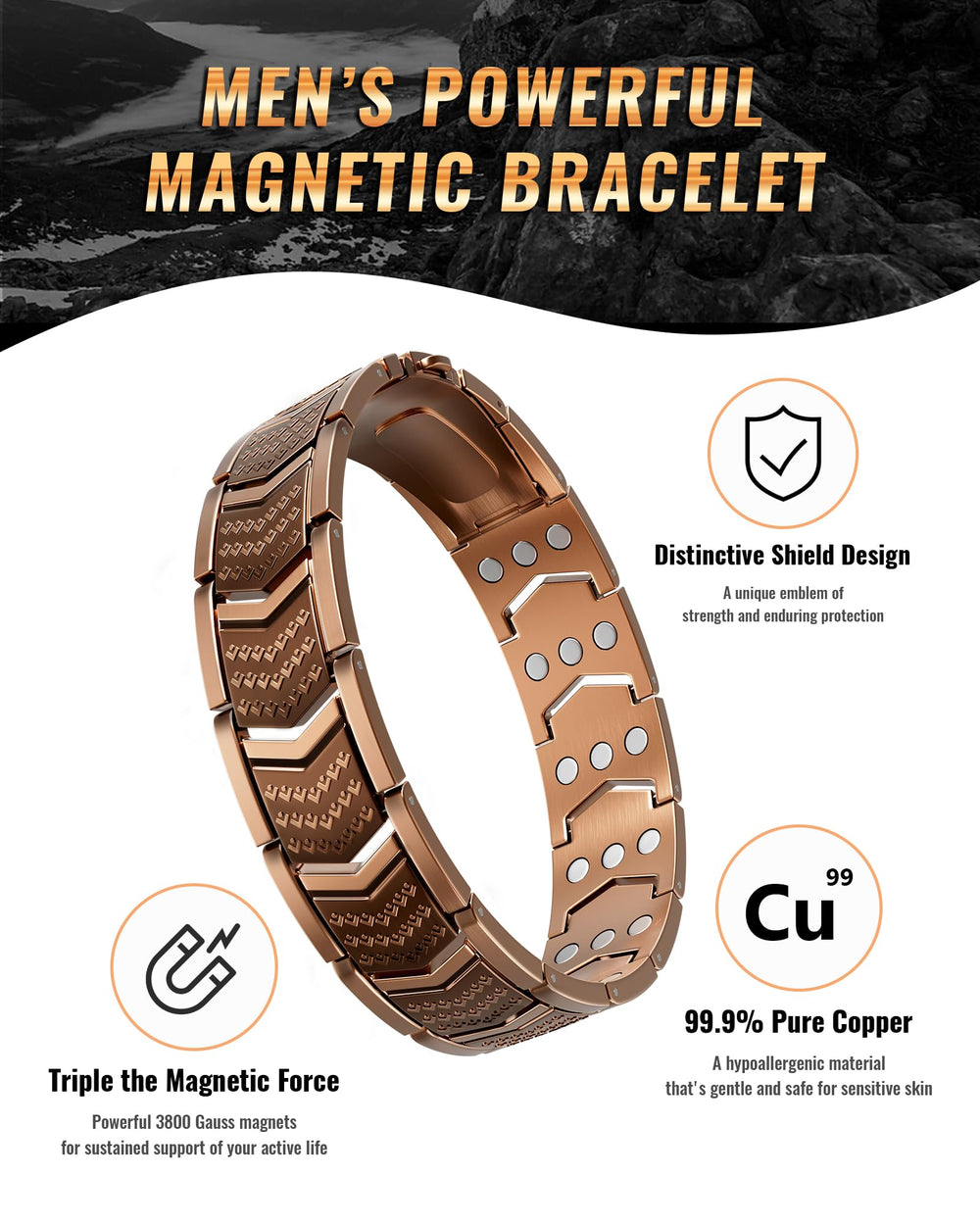 Vapeples 3x magnetic copper bracelet with 42 magnets for active wear