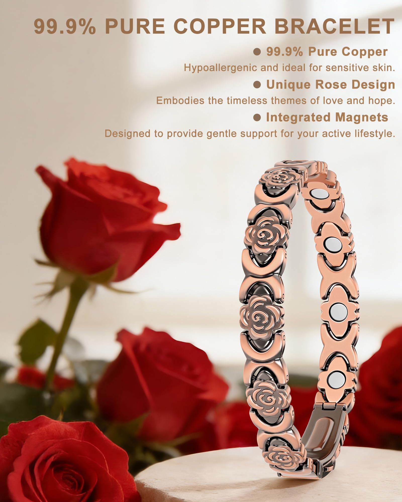 Vapeples copper bracelet close-up highlights pure material and hypoallergenic finish for sensitive skin.