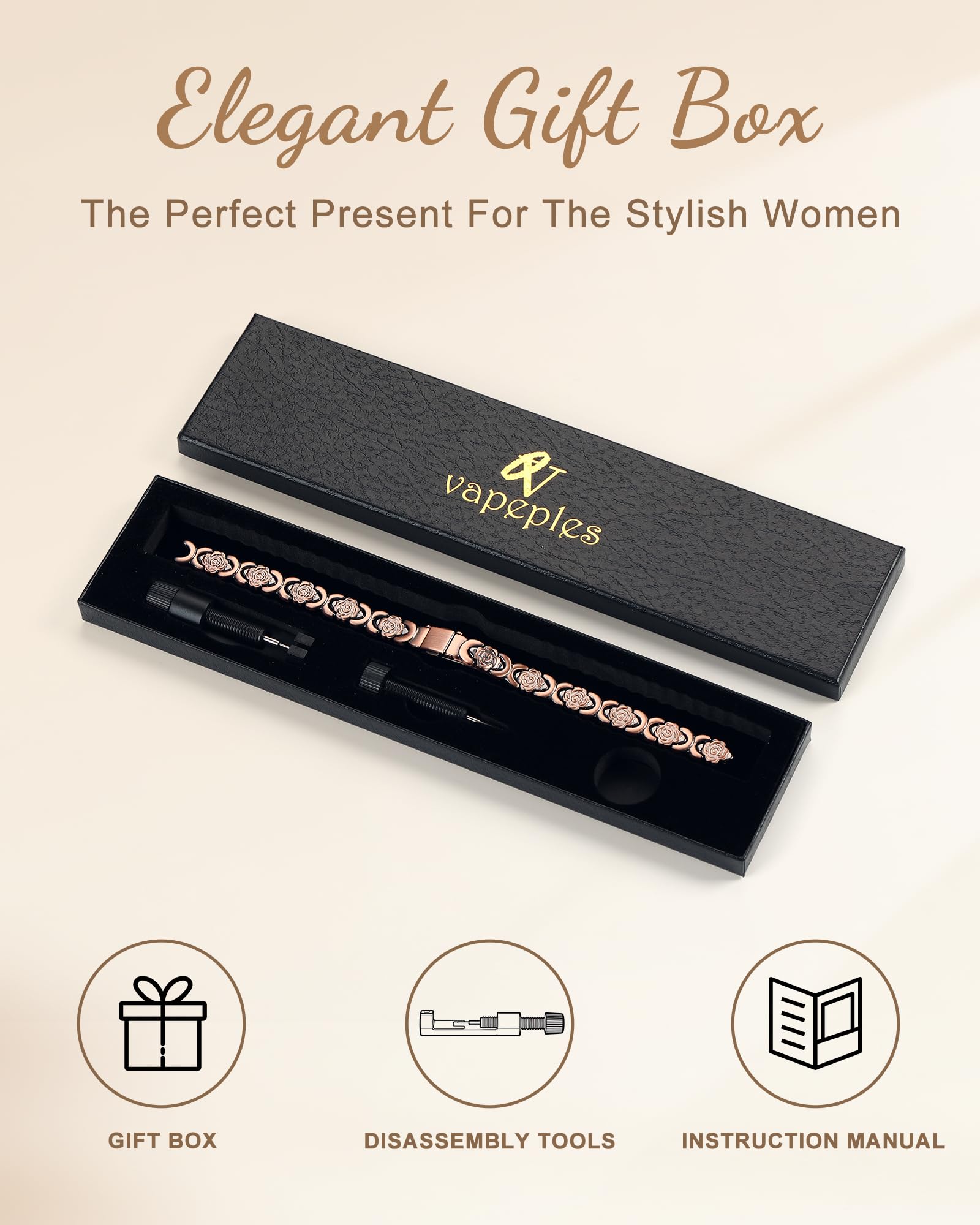 Vapeples copper bracelet pairs with outfits, adding a stylish touch to any look.