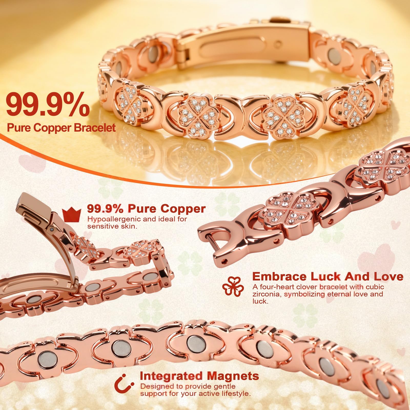 Vapeples four-leaf clover design with Cubic Zirconia hearts for timeless sparkle