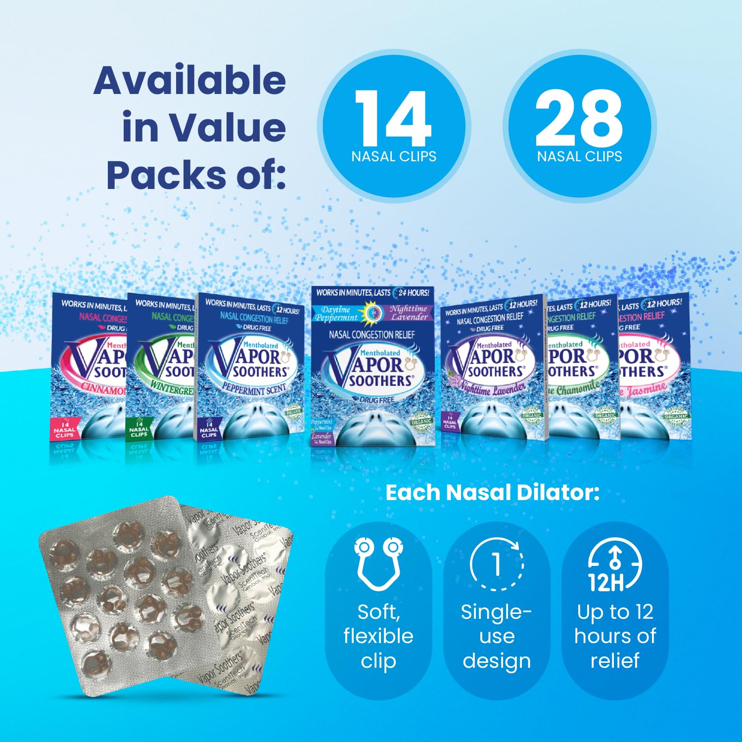 Vapor Soothers menthol nasal dilators closeup highlighting compact, invisible wear.