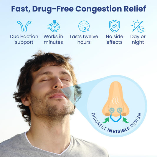 Vapor Soothers nasal dilators in daytime use for discreet breathing relief.