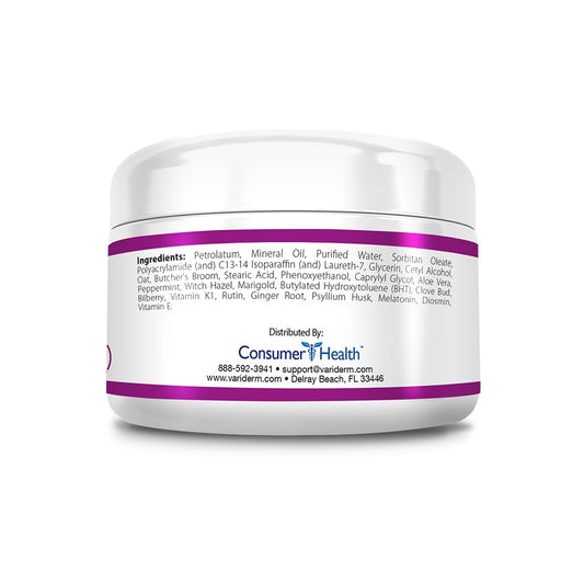 VariDerm VariCream jar back label shows ingredients and usage for daily application