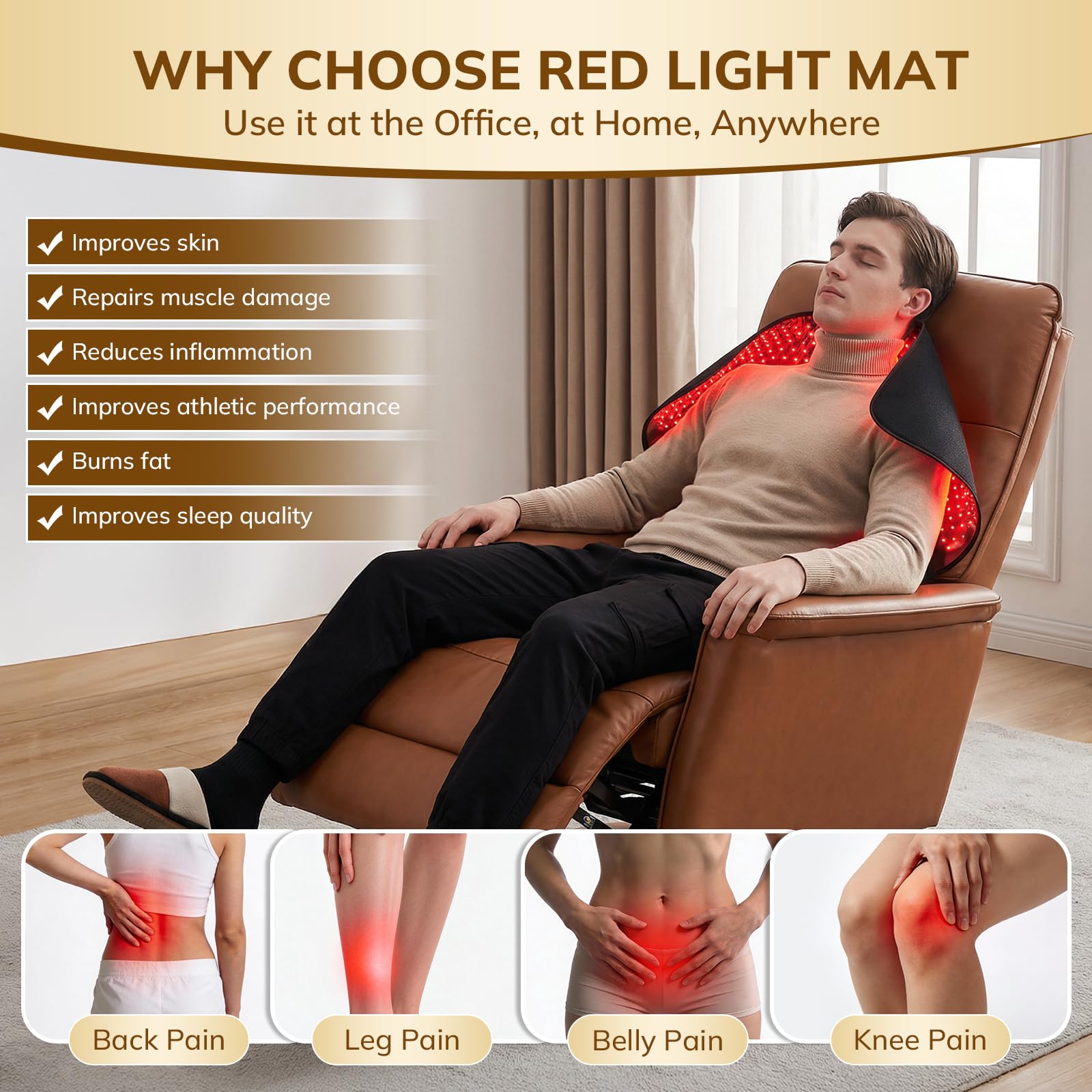 VARIPOWDER red light therapy mat on shoulders demonstrates broad coverage