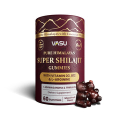 Vasu 6 in 1 Shilajit gummies bottle for daily energy support.