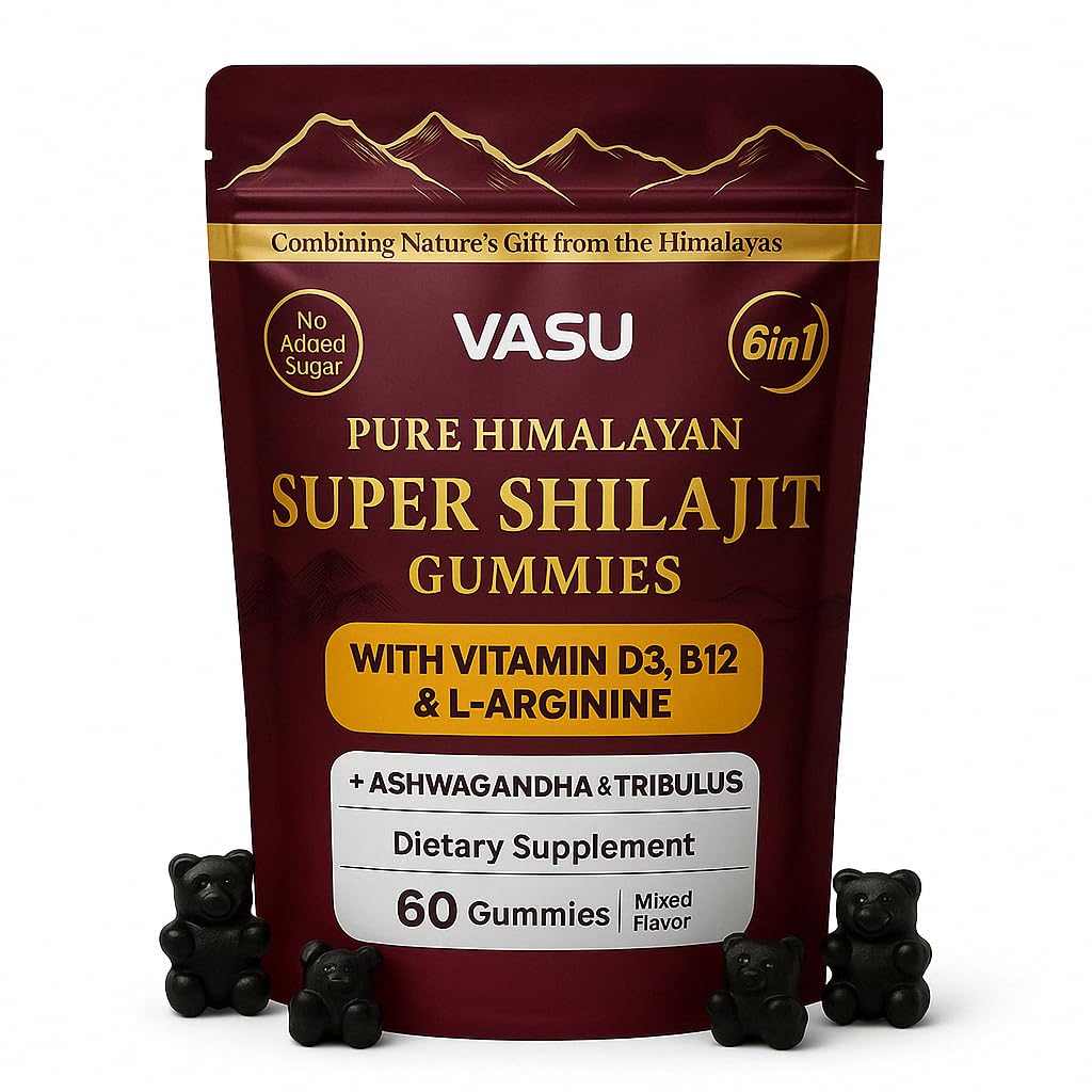 Vasu Shilajit Gummies bottle shows convenient energy support.