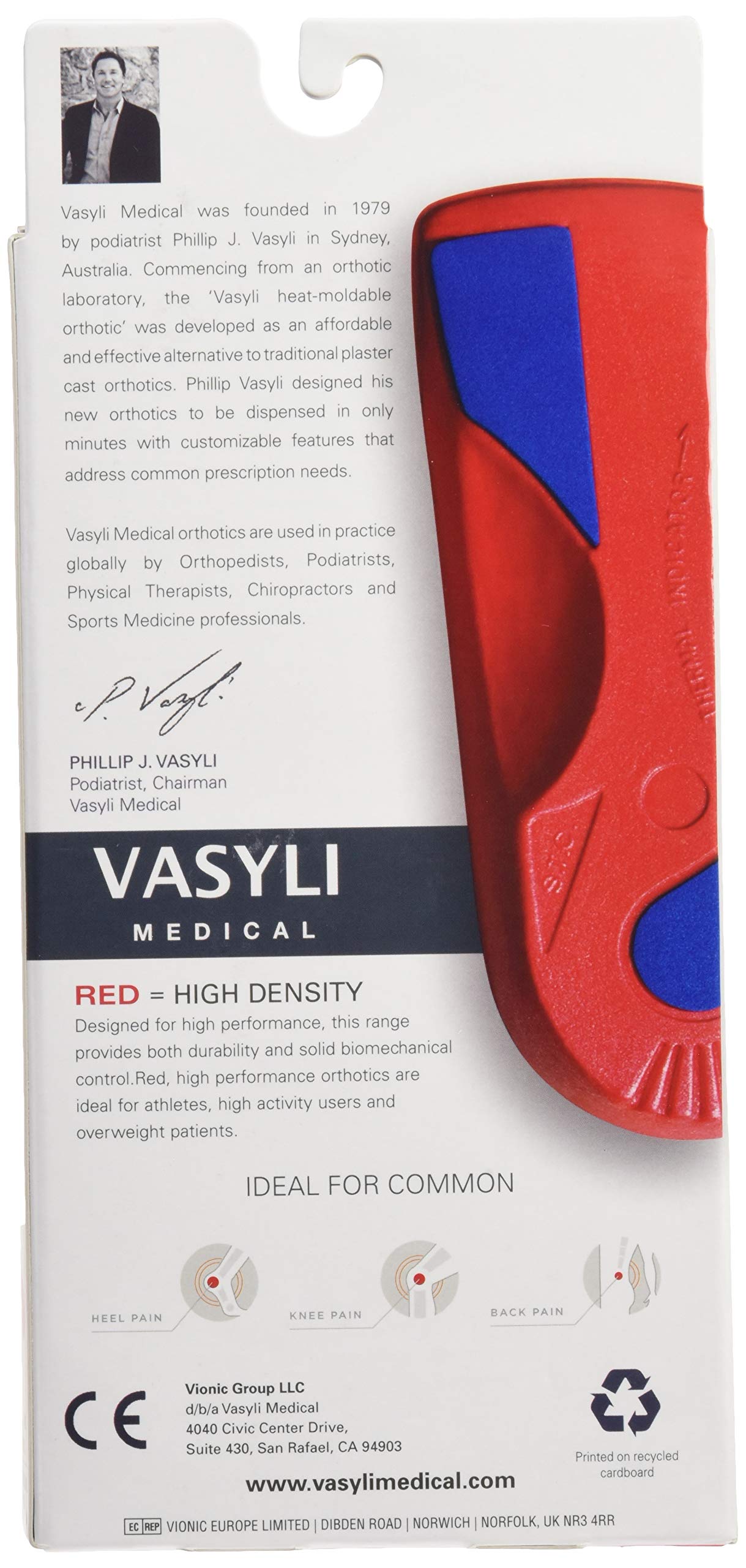 Vasyli Custom 3/4 Length Insole red heel area for targeted support