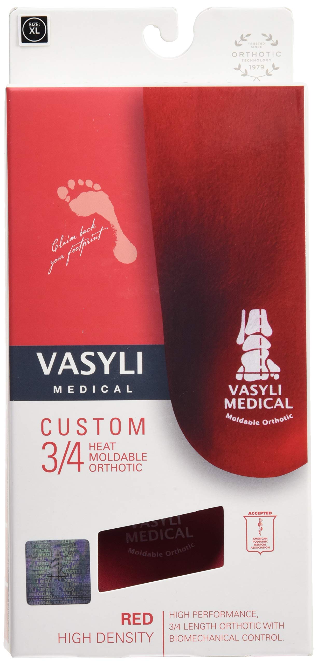 Vasyli Custom 3/4 Length Insole red side profile for biomechanical control