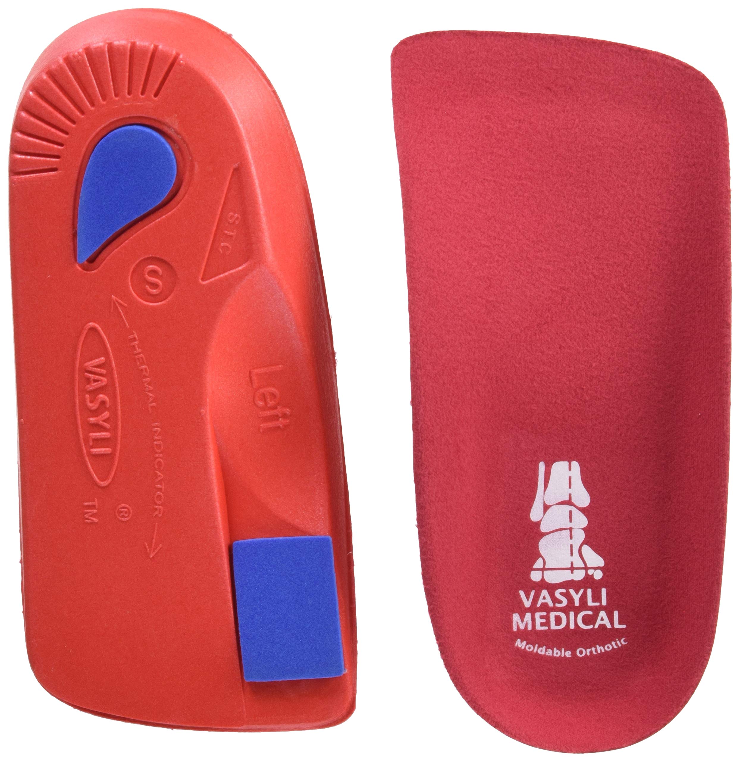Vasyli Custom 3/4 Length Insoles red, side view for long-lasting foot support