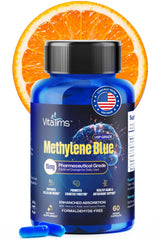Vitatims Methylene Blue Capsules bottle closeup showing USP-grade purity for reliable daily use