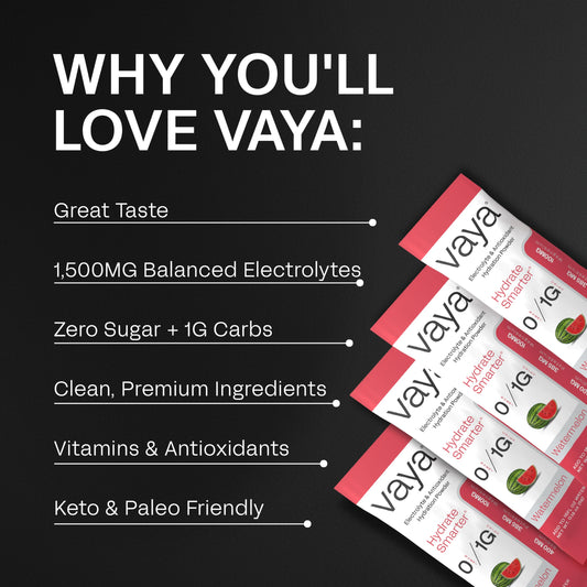 Vaya sugar-free electrolyte packets Watermelon open package showing individual sachet for quick mix.