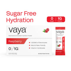 Vaya sugar-free electrolyte powder packet ready to mix in water.