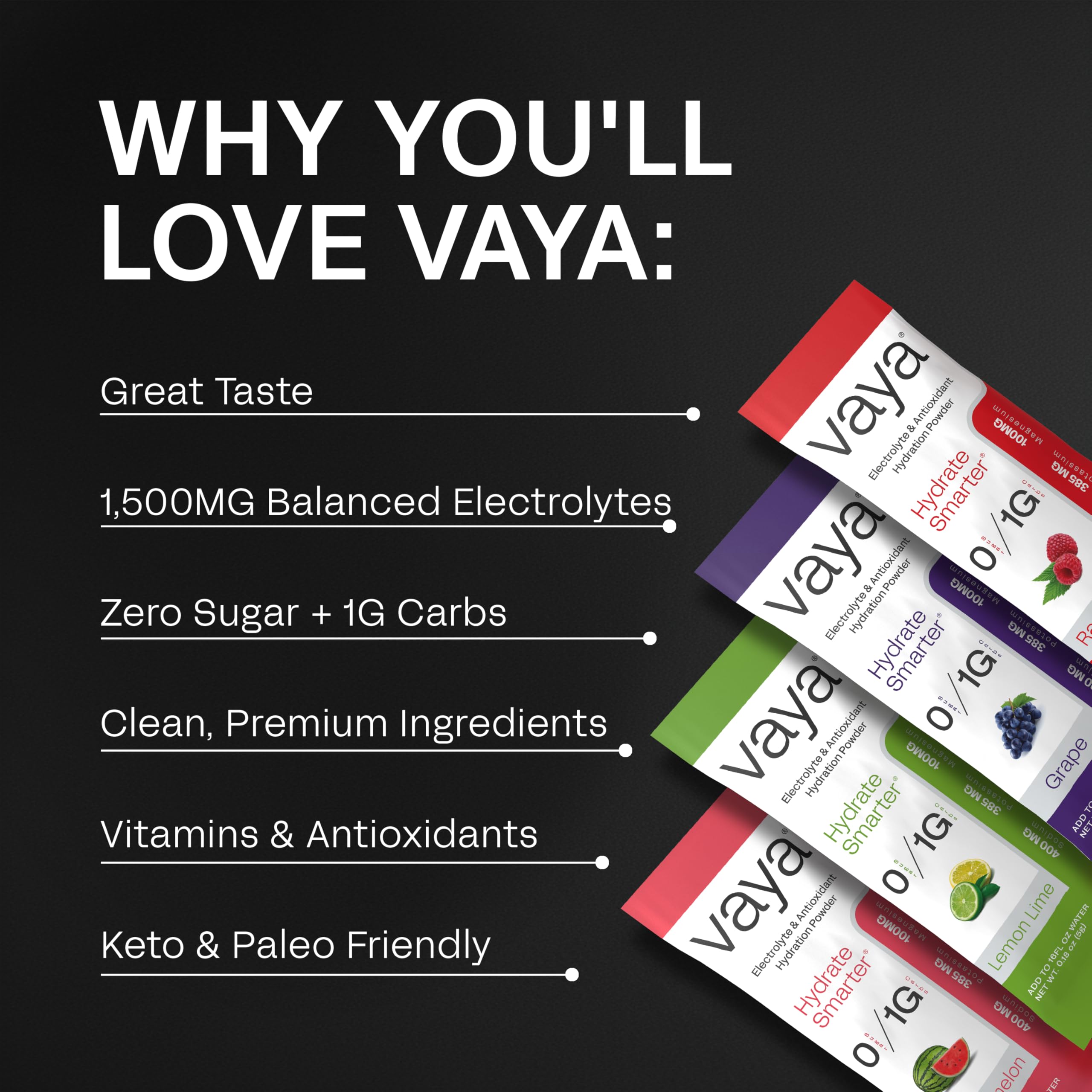 Vaya grape electrolyte packet boosts hydration without sugar for keto-friendly days.