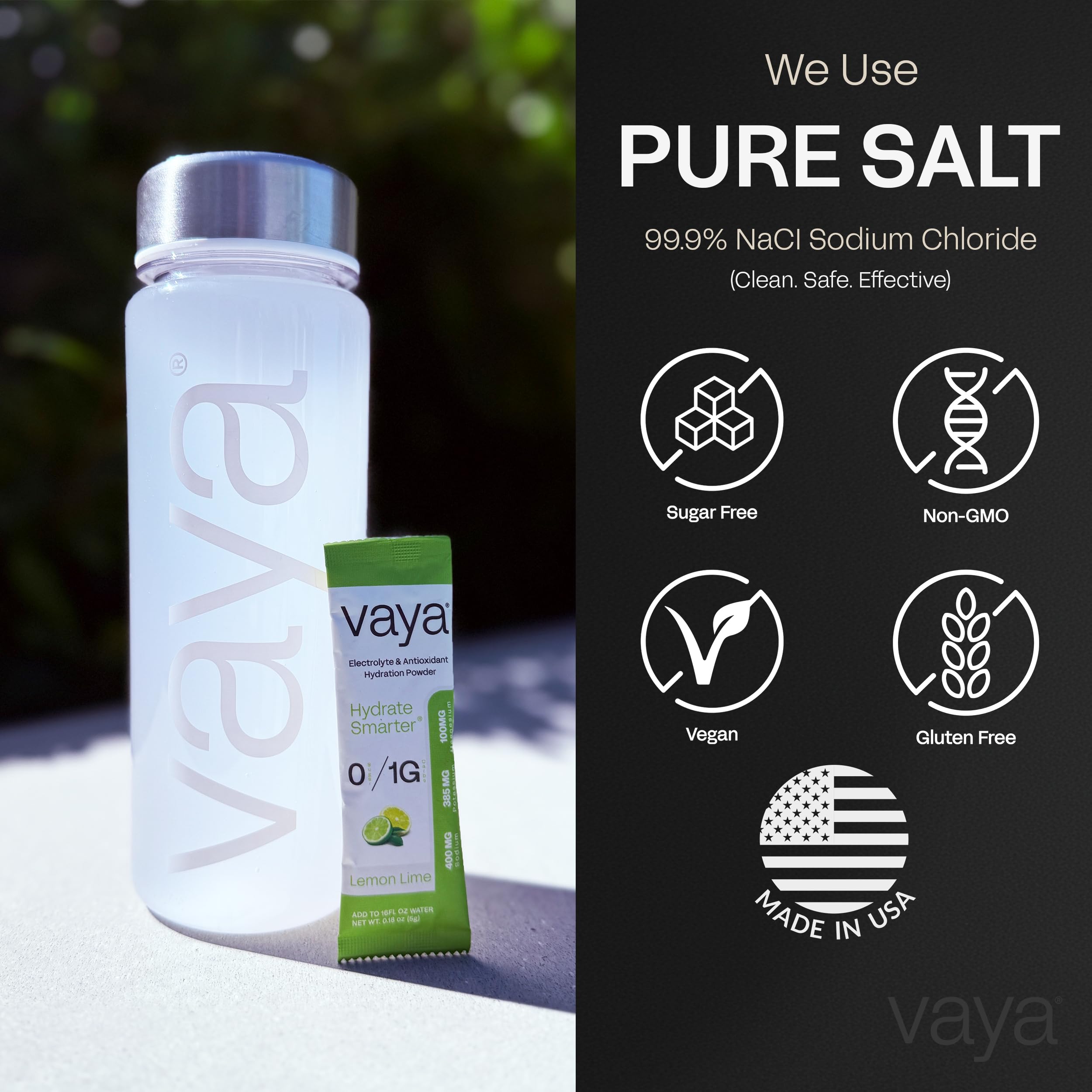 Vaya lemon lime packet supports fasting hydration with zero sugar.