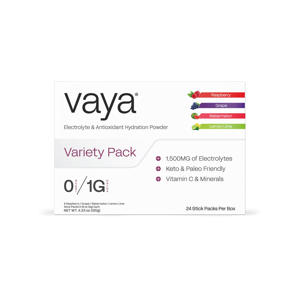 Vaya sugar-free electrolyte raspberry packet for quick hydration on the go.