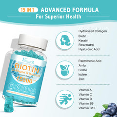 Vazatisi Biotin with Collagen gummies being poured with a spoon to show high absorption formula