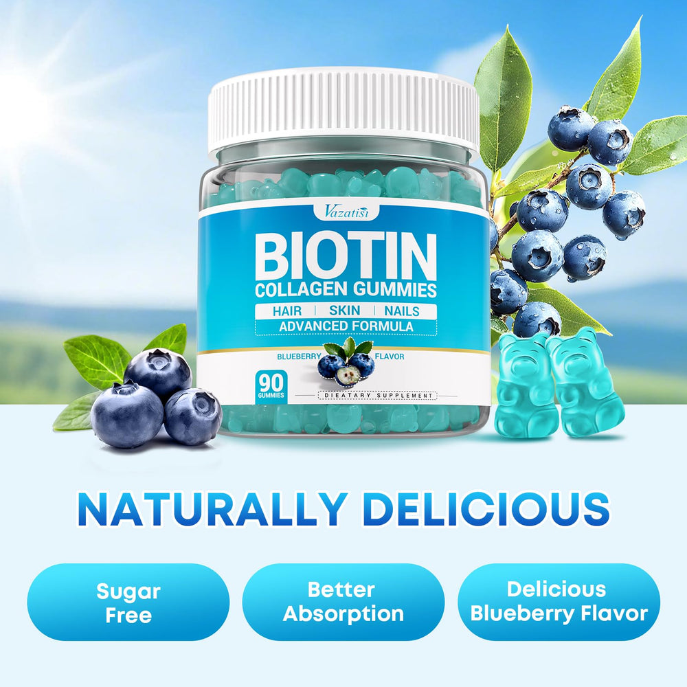 Vazatisi Biotin Gummies non-GMO and gluten-free labeling