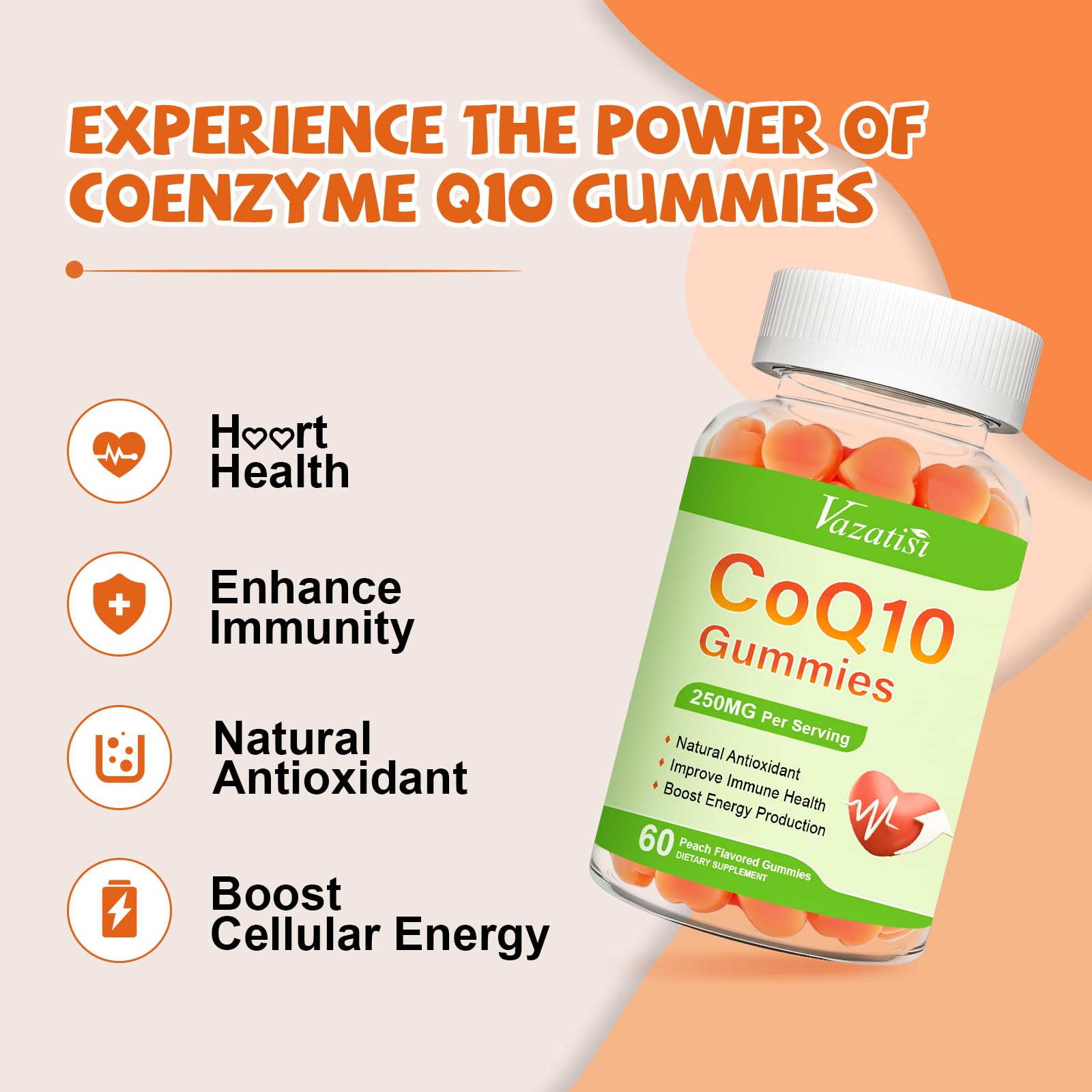 Ingredients graphic beside Vazatisi Gummies illustrates antioxidant blend benefits.