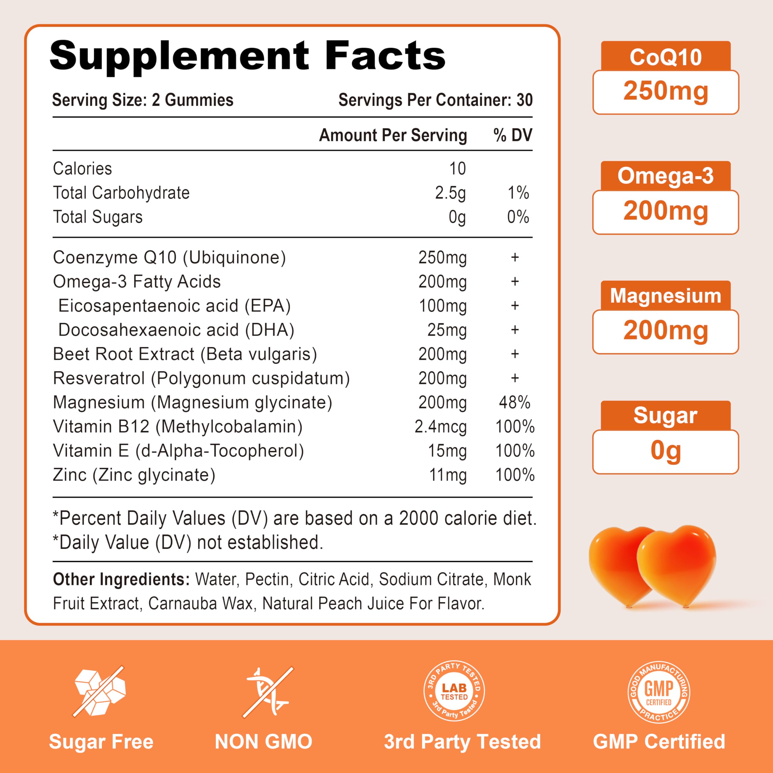 Close-up of Vazatisi CoQ10 Gummies showing peach chews for daily wellness.