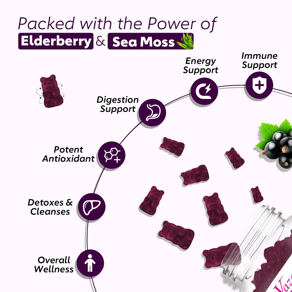 Vazatisi elderberry gummies 2-pack packaging highlights