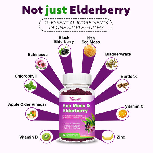 Vazatisi elderberry gummies blueberry bottle on display for family use