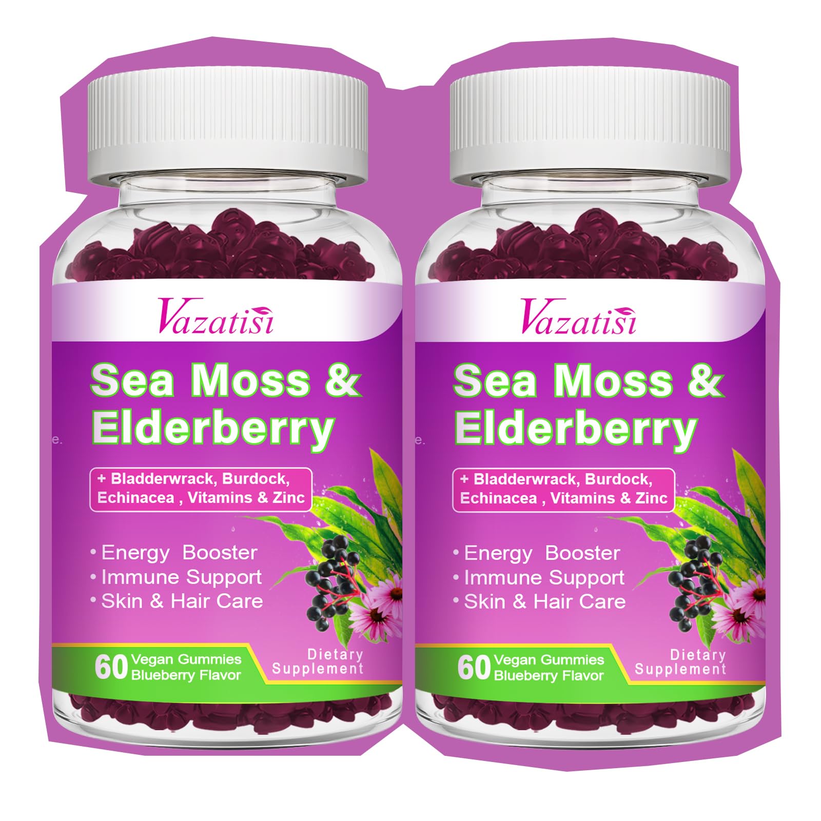 Vazatisi elderberry gummies sea moss bottle front for daily immune wellness