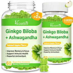 Vazatisi Ginkgo Biloba Gummies bottle shown for focus support and flavor appeal.