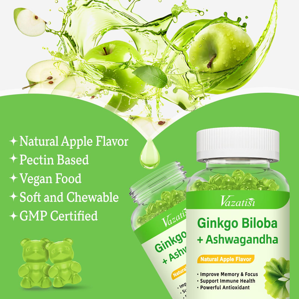 Nutrition and dosage information on Vazatisi Ginkgo Biloba Gummies packaging.