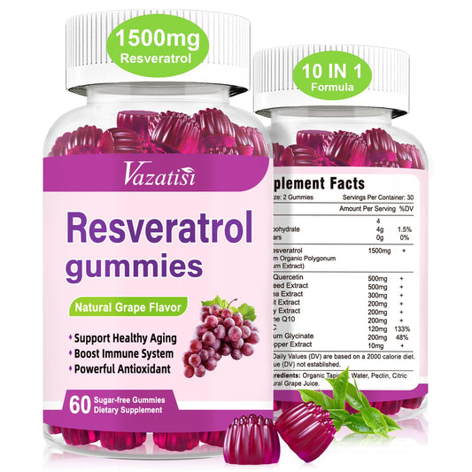 Vazatisi Resveratrol Gummies bottle showing premium formula for daily antioxidant support