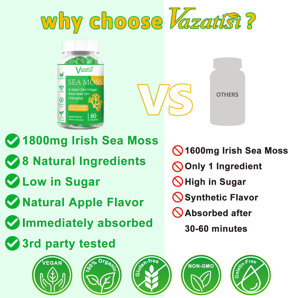 Vazatisi label highlights vegan, gluten-free features for trustworthy sourcing.
