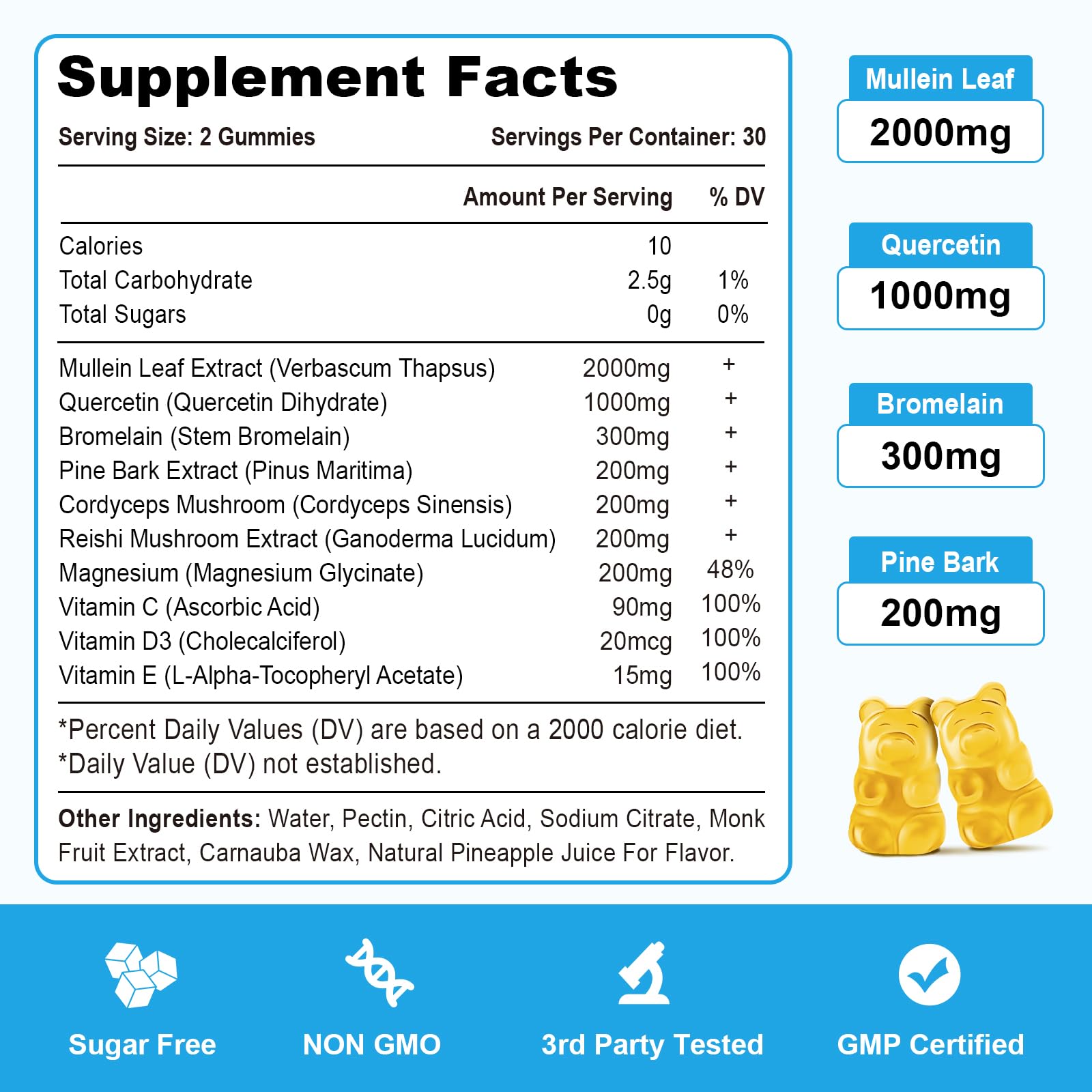 Vazatisi Mullein Gummies daily-dosage scene with two gummies.