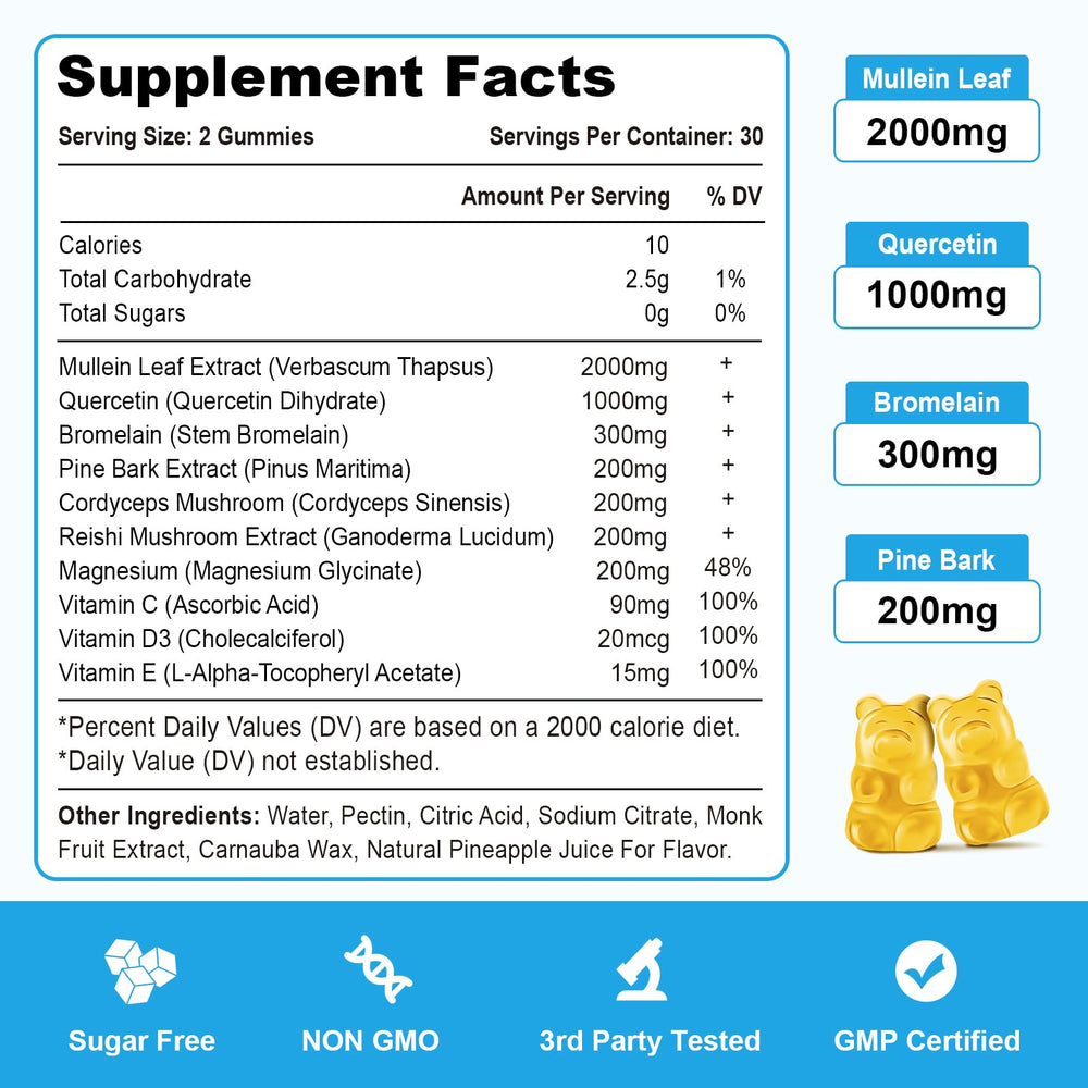 Vazatisi Mullein Gummies daily-dosage scene with two gummies.