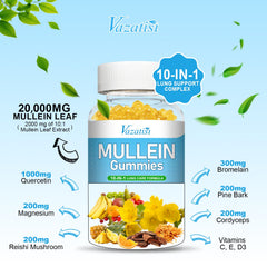 Vazatisi Mullein Gummies ingredients close-up shows the 10-in-1 blend.