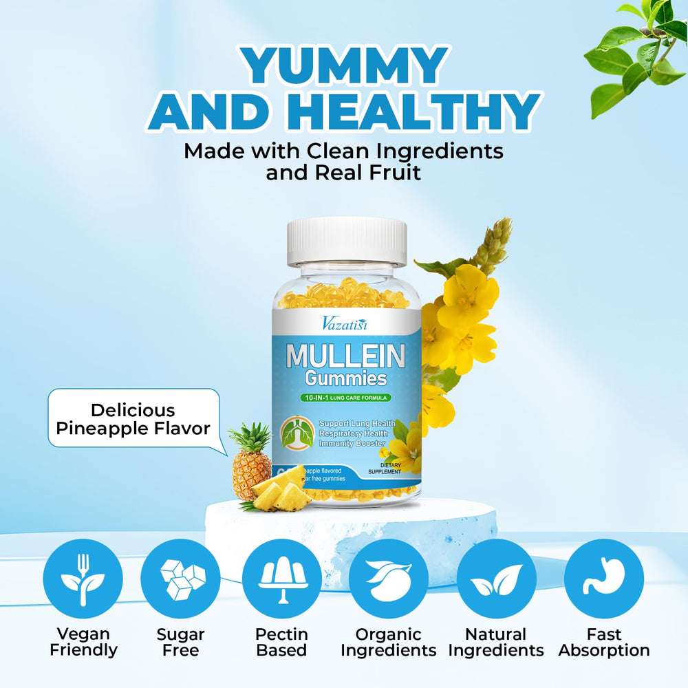 Vazatisi Mullein Gummies vegan sugar-free label for clean daily use.