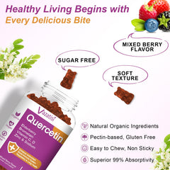 Vazatisi Quercetin Gummies bottle opened with gummies ready to chew.