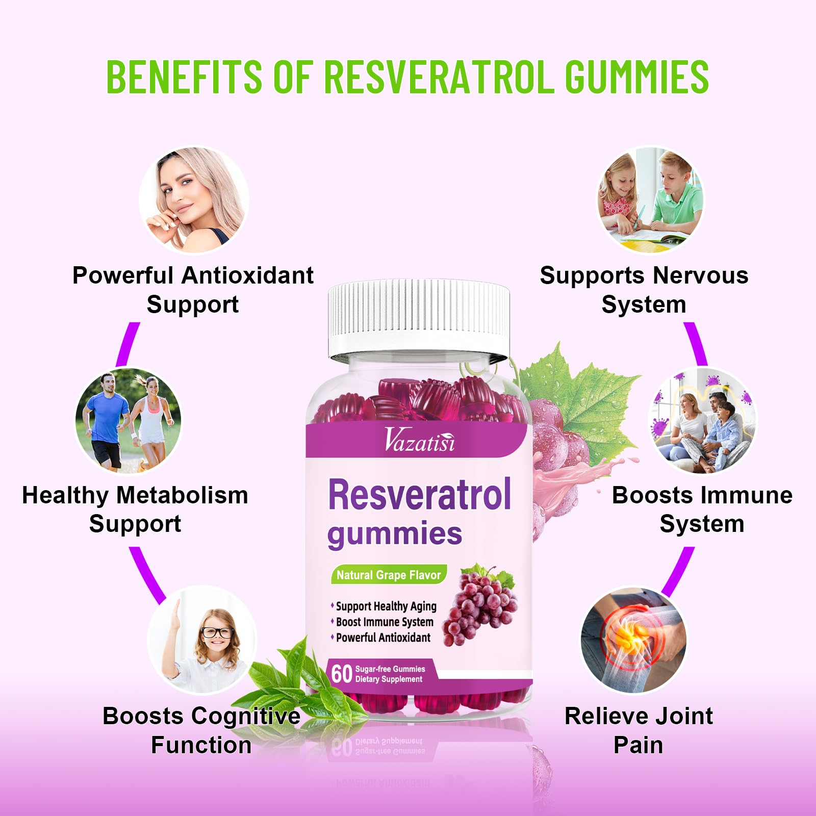 Vazatisi ingredients image highlights green tea and grape seed in the 10-in-1 blend