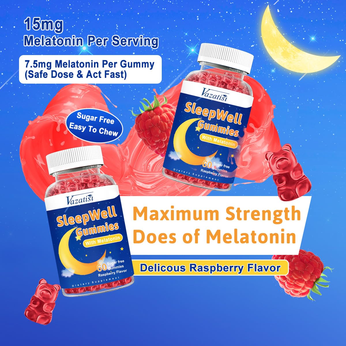 Vazatisi Sleep Gummies ingredient panel showing 10-in-1 blend
