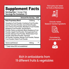 VB Health Red Boost fruit blend highlights 19 red fruits and berries.