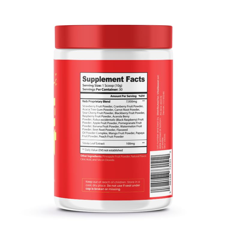 VB Health Red Boost scoop ready for quick, easy powder dosing.