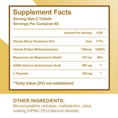 VBTOP GABA tablet close-up emphasizing 950mg dose and L-Theanine
