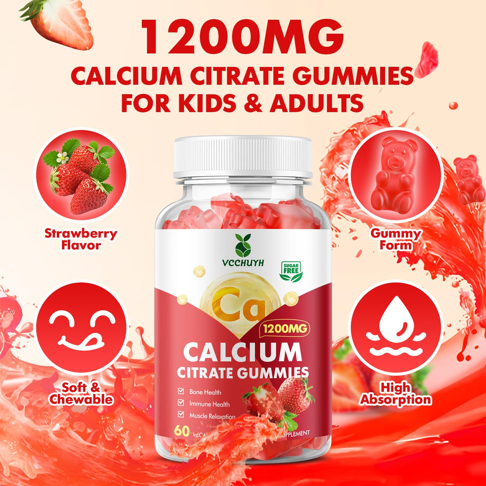 VCCHUYH calcium citrate gummies texture closeup showcases chewy texture for easy daily use.