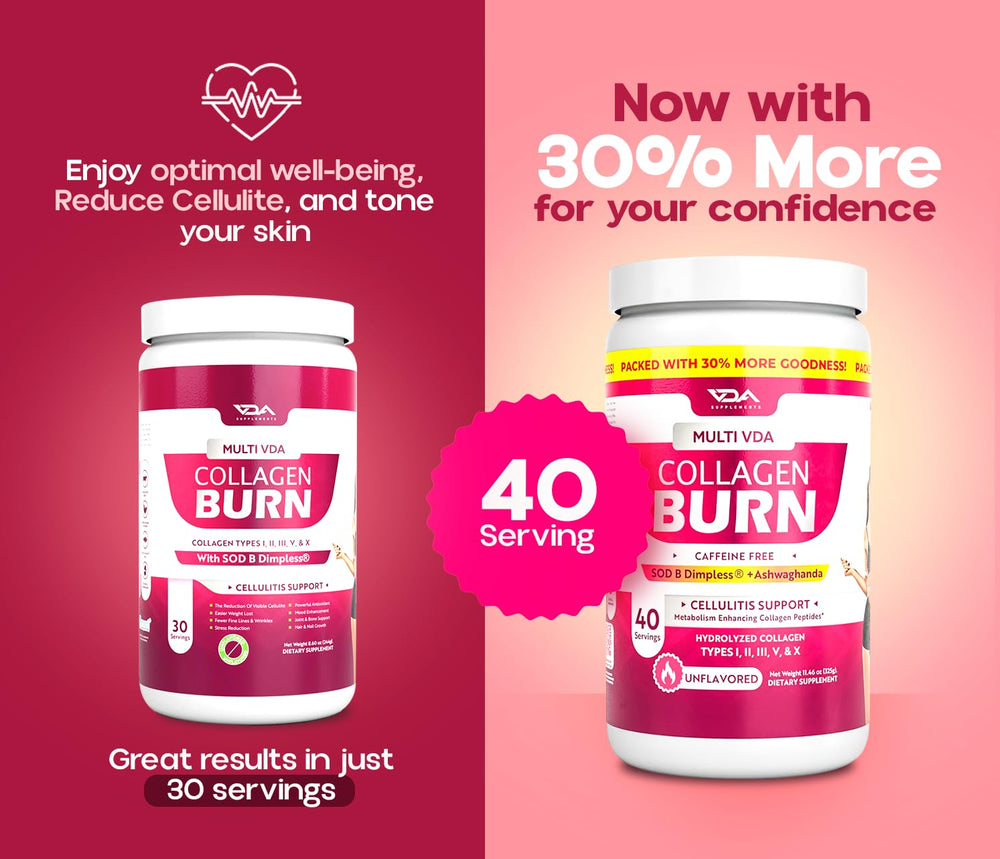 VDA Supplements collagen jar on kitchen counter for easy daily habit.