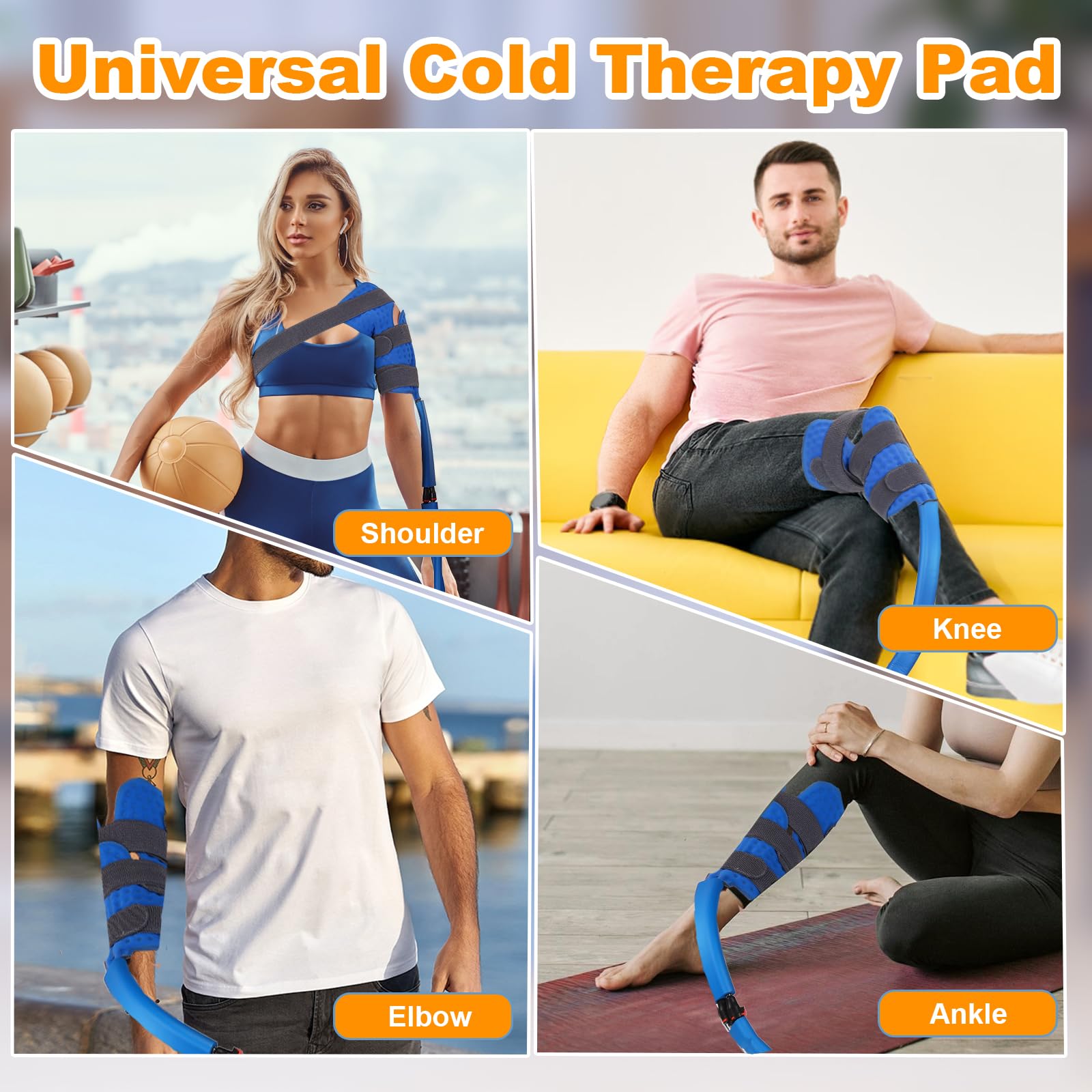 Multifunctional cold therapy pad targets joints like knee, ankle, shoulder.