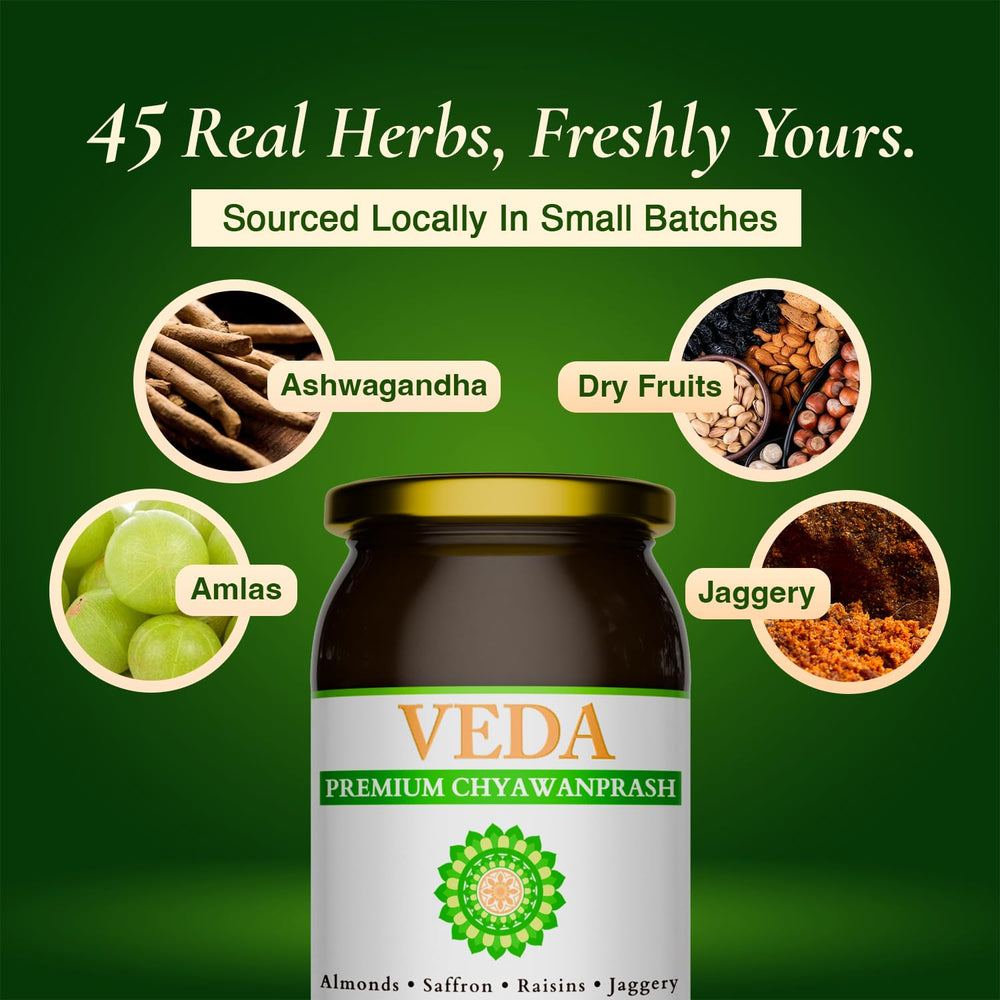 VEDA Premium Chyawanprash amla close-up highlighting antioxidant-rich fruits for vitality.