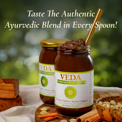 VEDA Premium Chyawanprash ashwagandha close-up indicating balanced wellness potential