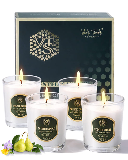 Veda Tinda Scent beeswax candles in a glass jar for a clean, long-lasting home fragrance.